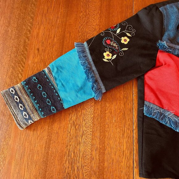 Vtg Julia Kim Button Up Womens Multicolored Embroidered Art Denim Jacket Size M - Picture 12 of 16